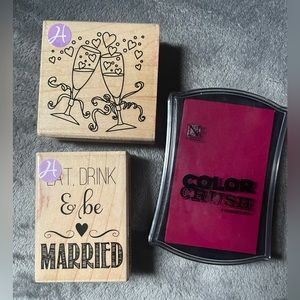3pc Set Hampton Art Champagne Glass Toast Rubber Stamp Love Wedding Married Ink